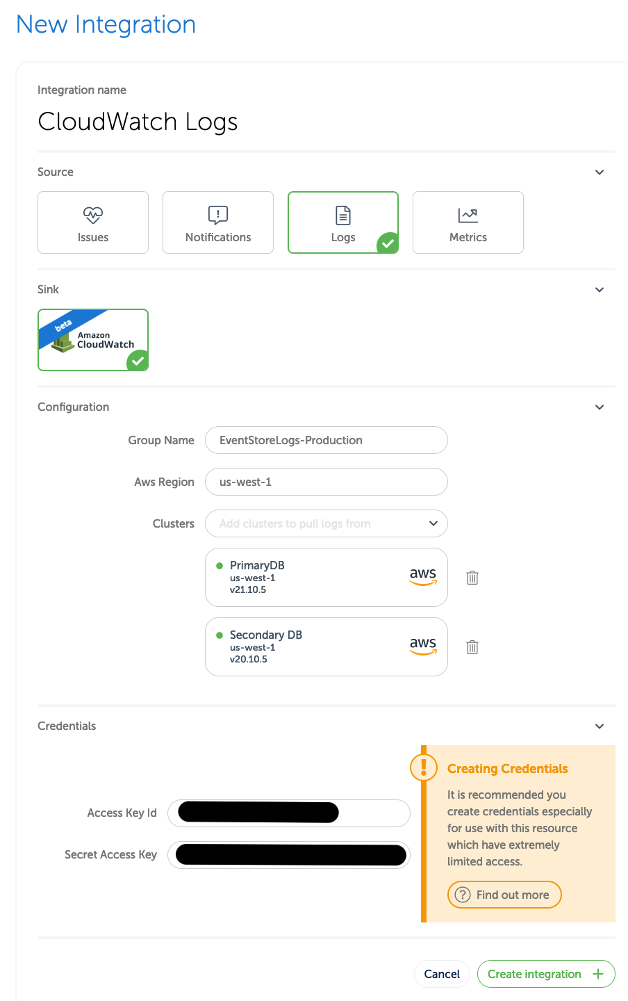 Set your Amazon CloudWatch logs settings